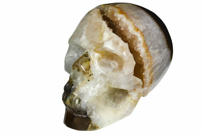 Polished Agate Skull with Quartz Crystal Pocket #148104